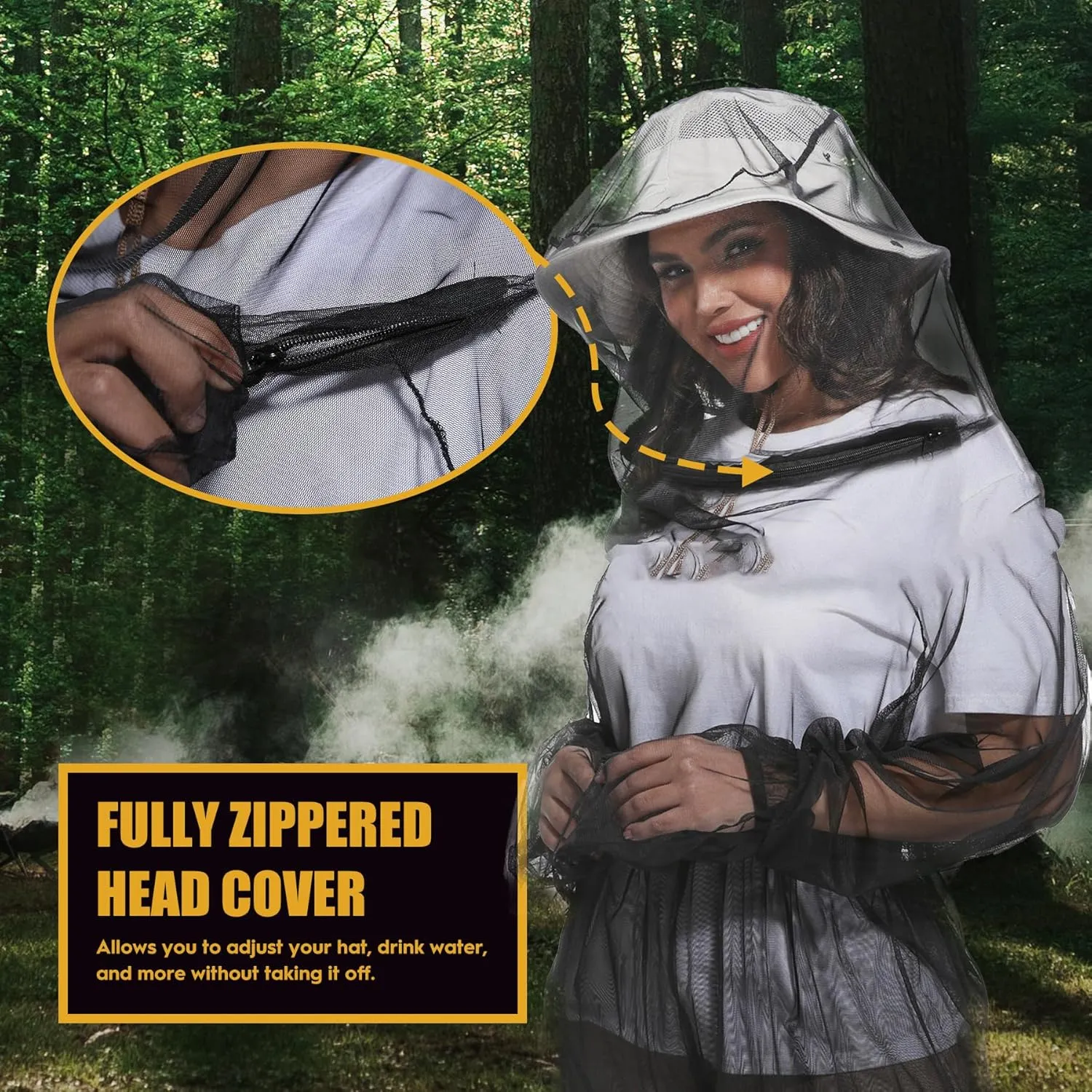 Premium 6-Piece Mosquito Suit-Jacket With Hood/Pants/Mitts/Gift Bag/Sun Hat/Tape Measure-Full Body Protection Bugs Clothes