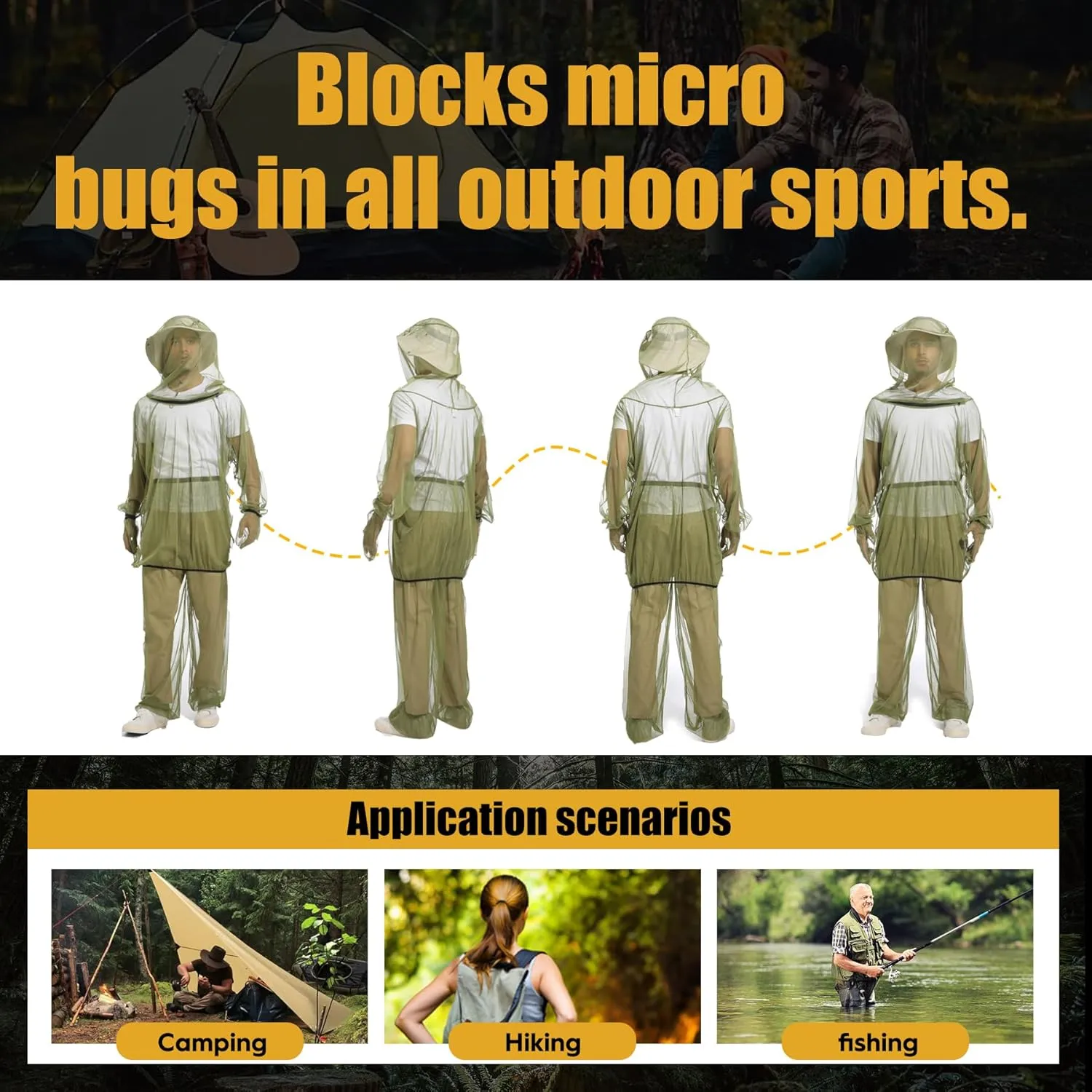 Premium 6-Piece Mosquito Suit-Jacket With Hood/Pants/Mitts/Gift Bag/Sun Hat/Tape Measure-Full Body Protection Bugs Clothes
