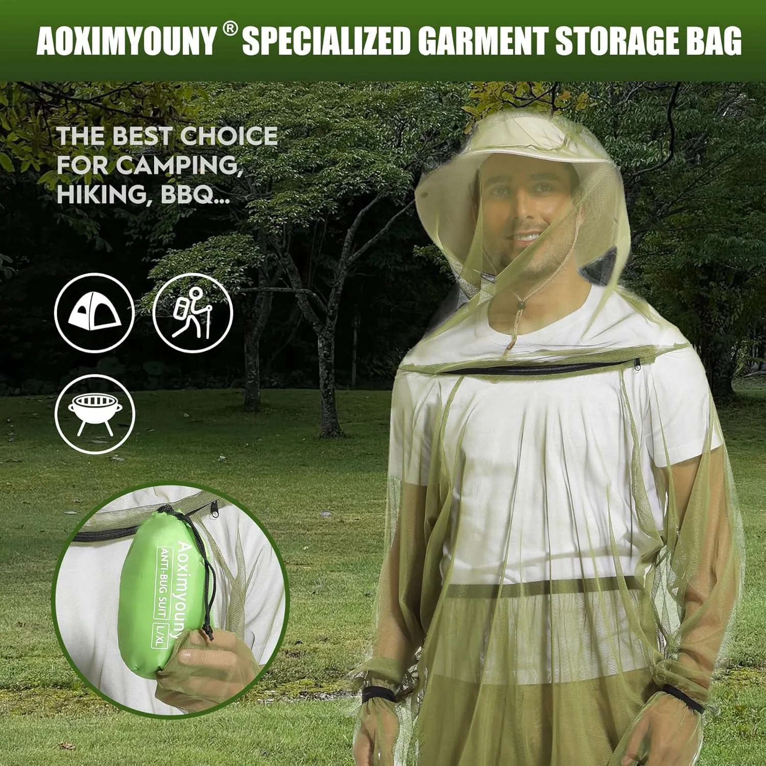 Premium 6-Piece Mosquito Suit-Jacket With Hood/Pants/Mitts/Gift Bag/Sun Hat/Tape Measure-Full Body Protection Bugs Clothes
