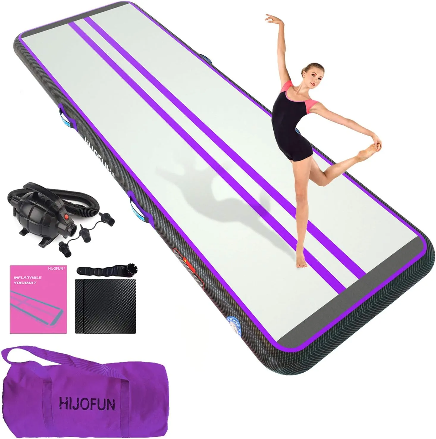 Premium Air Mat Tumble Track Inflatable Gymnastics Tumbling Mat 6.6ft 10ft 13ft 16ft 20ft 23ft 26ft Training Mats 4/8 inches Thick 3.3ft/6.6ft Wide for Kids Home/Training/Yoga with Pump
