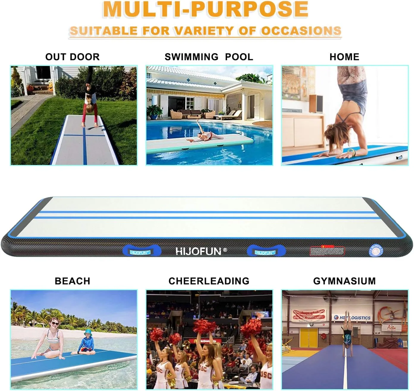 Premium Air Mat Tumble Track Inflatable Gymnastics Tumbling Mat 6.6ft 10ft 13ft 16ft 20ft 23ft 26ft Training Mats 4/8 inches Thick 3.3ft/6.6ft Wide for Kids Home/Training/Yoga with Pump
