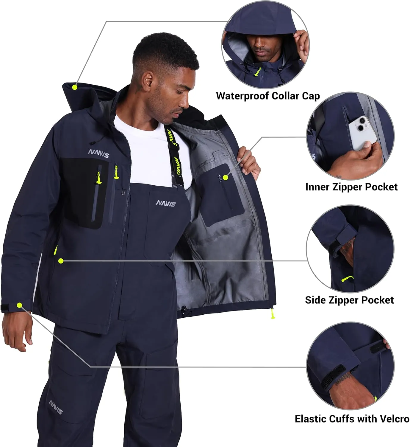 PRO Men's Fishing Rain Suit - 3-Layer Waterproof Breathable Wader Set Jacket&Bib Pant,Foul Weather Gear