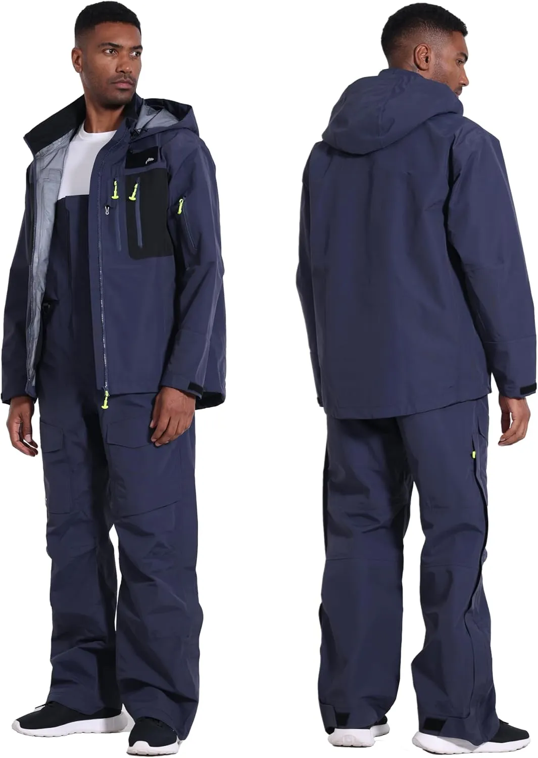 PRO Men's Fishing Rain Suit - 3-Layer Waterproof Breathable Wader Set Jacket&Bib Pant,Foul Weather Gear