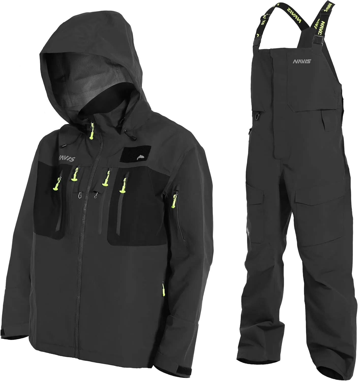 PRO Men's Fishing Rain Suit - 3-Layer Waterproof Breathable Wader Set Jacket&Bib Pant,Foul Weather Gear