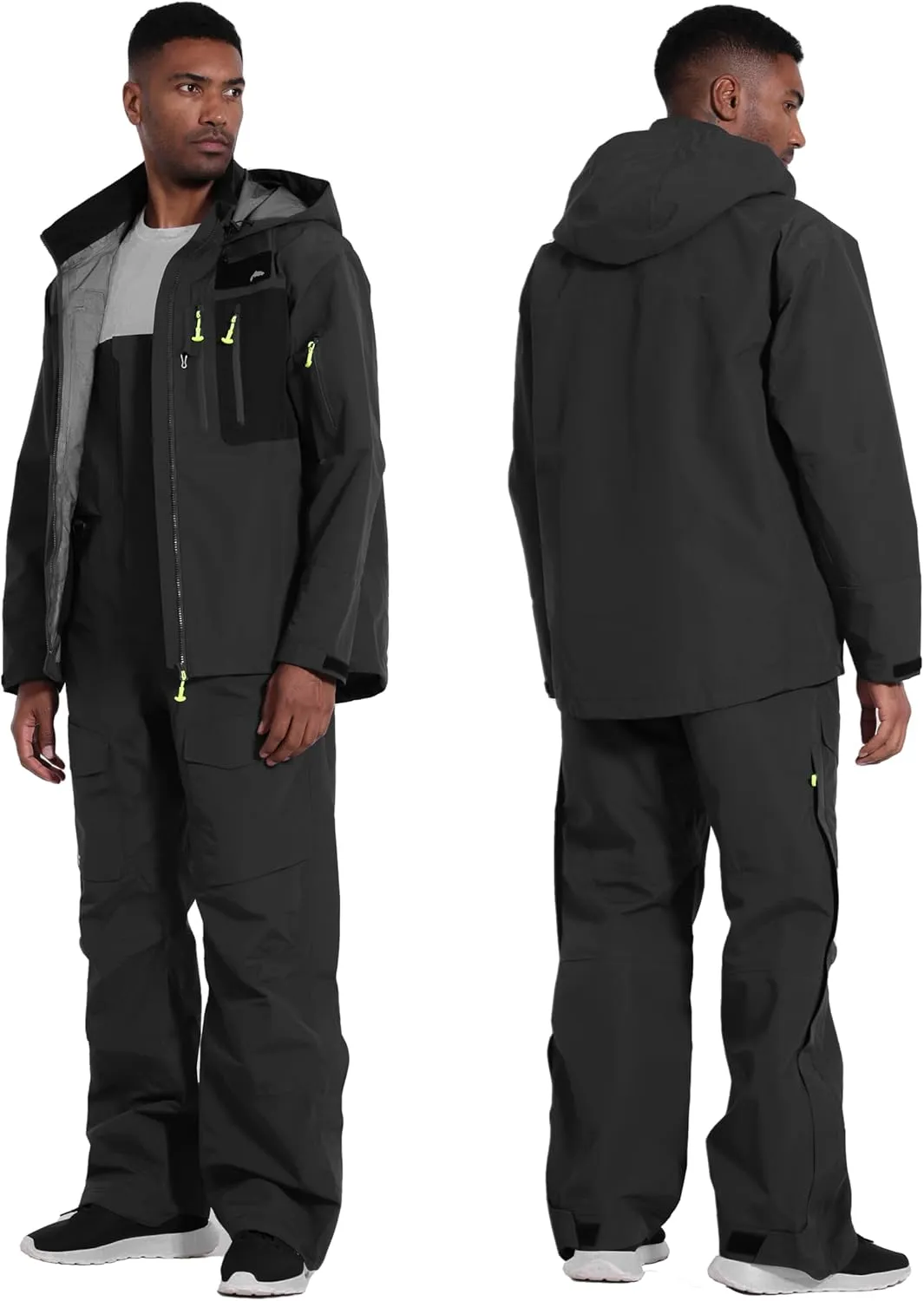 PRO Men's Fishing Rain Suit - 3-Layer Waterproof Breathable Wader Set Jacket&Bib Pant,Foul Weather Gear