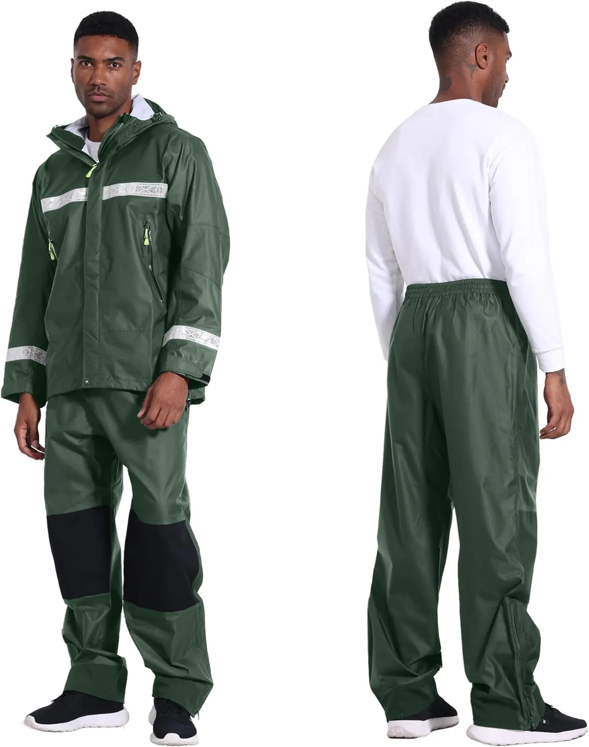 PRO Rain Suit-Waterproof Reflective Jacket & Elastic Pants Combo,Lightweight Breathable Foul Weather Gear