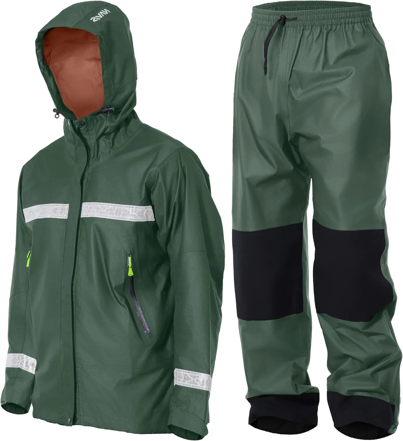 PRO Rain Suit-Waterproof Reflective Jacket & Elastic Pants Combo,Lightweight Breathable Foul Weather Gear