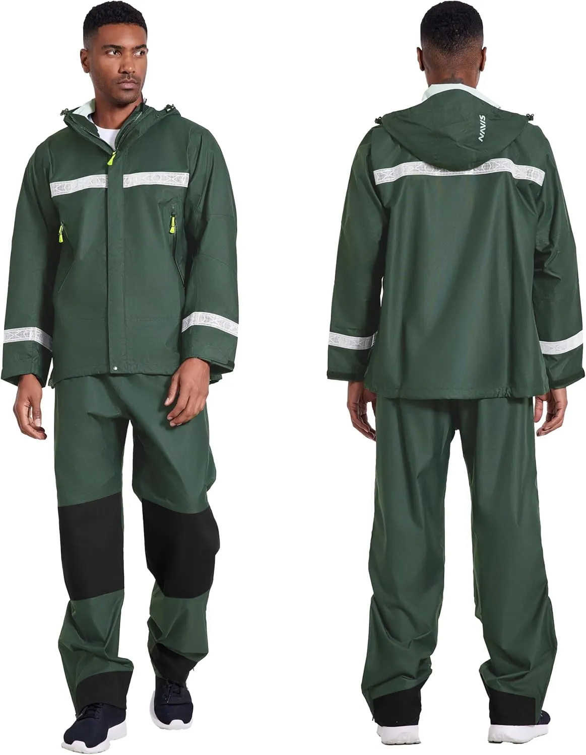 PRO Rain Suit-Waterproof Reflective Jacket & Elastic Pants Combo,Lightweight Breathable Foul Weather Gear