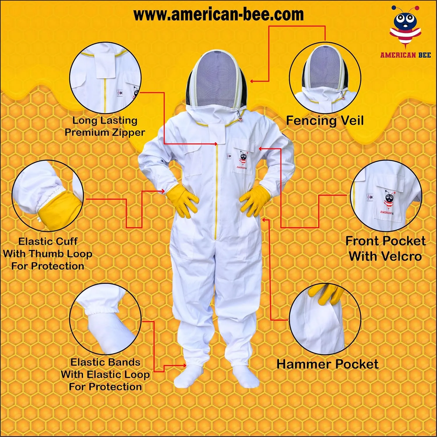 Professional Cotton Bee Suit, Beekeeping Suit, Bee Keeper Suit, Bee Suits For Men & Women Sting Proof With Fencing Veil, Ventilated hood & Two Pairs of Gloves (Large)