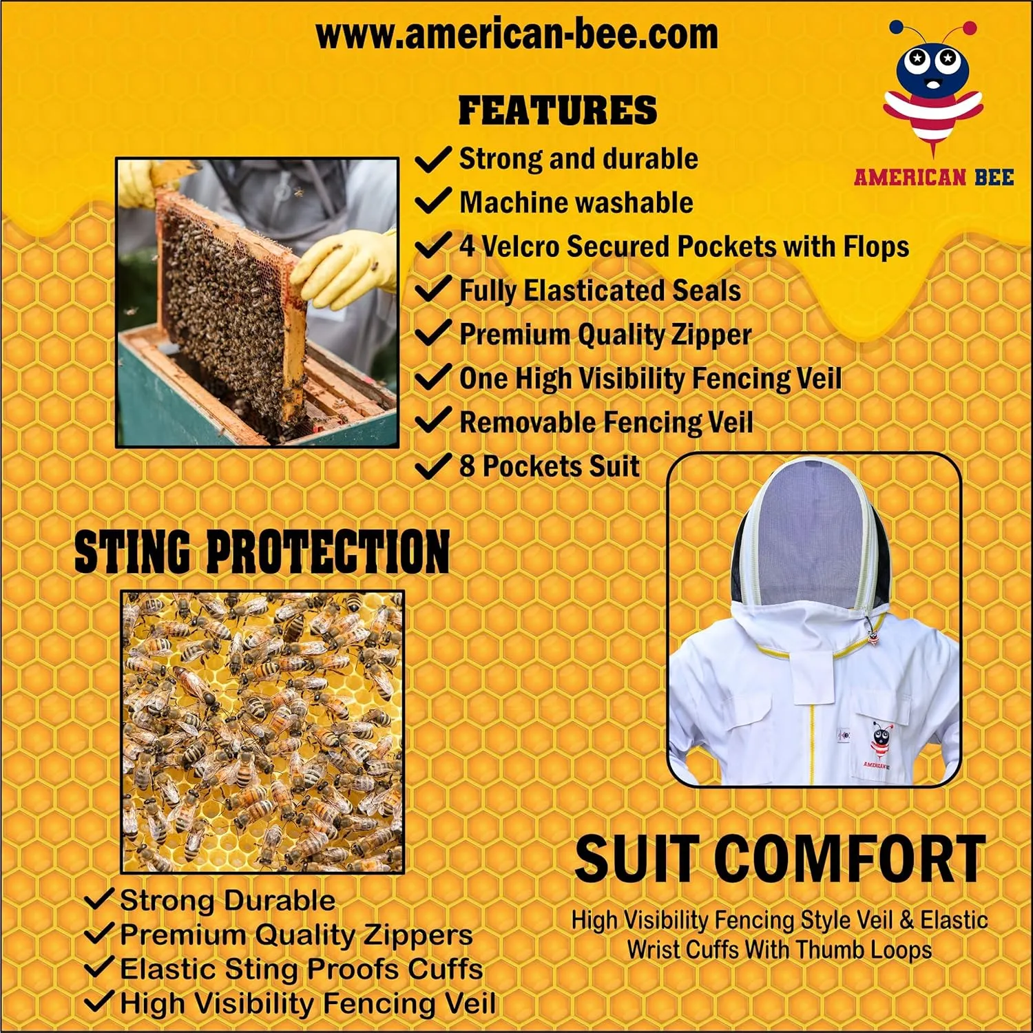 Professional Cotton Bee Suit, Beekeeping Suit, Bee Keeper Suit, Bee Suits For Men & Women Sting Proof With Fencing Veil, Ventilated hood & Two Pairs of Gloves (Large)