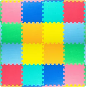 ProSource Foam Puzzle Floor Play Mat for Kids and Babies with Solid Colors, 36 or 16 Interlocking Tiles with Borders, Assorted