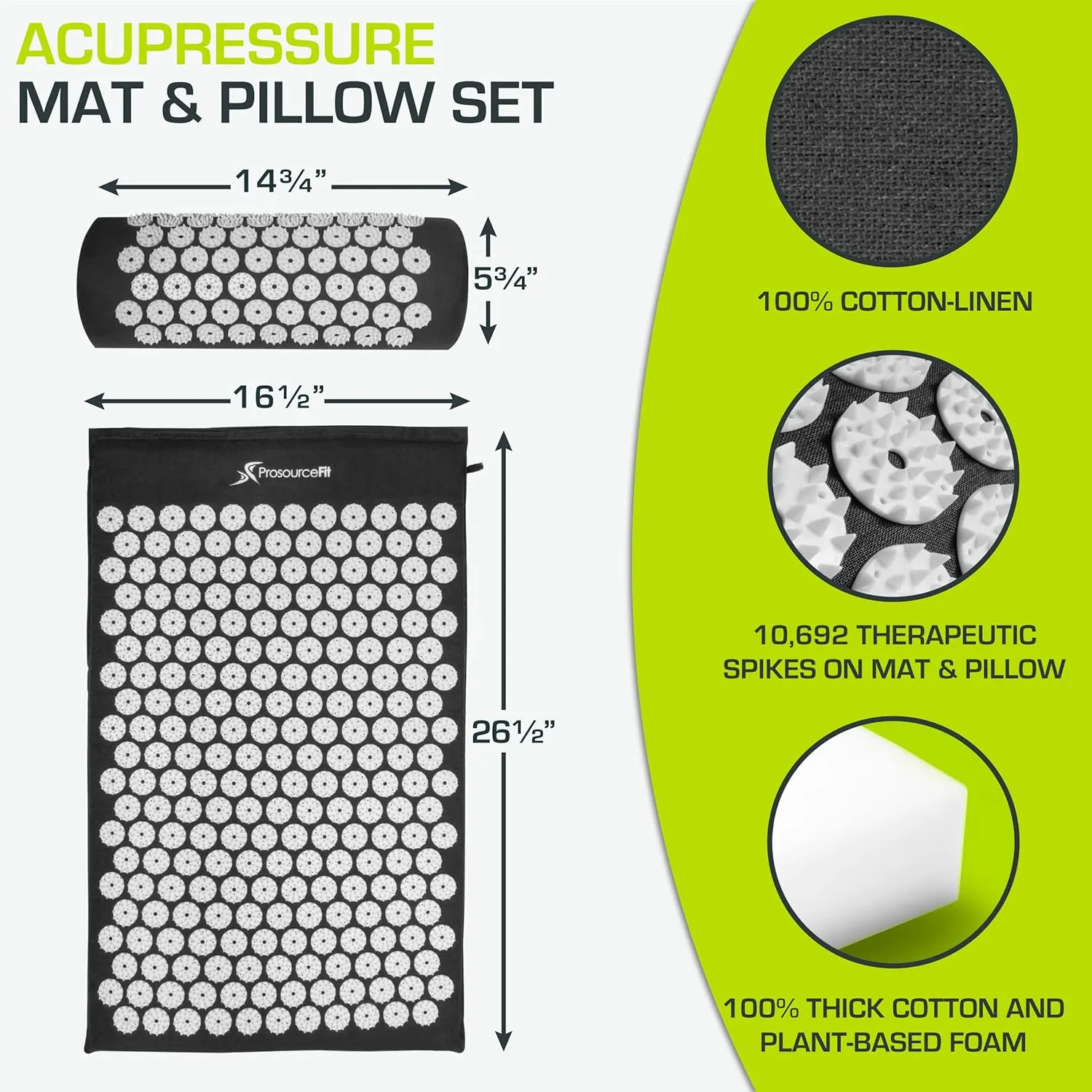 ProsourceFit Acupressure Mat and Pillow Set for Back/Neck Pain Relief and Muscle Relaxation, XL - Blue/White