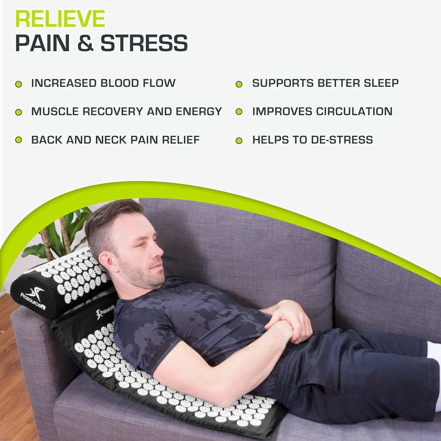 ProsourceFit Acupressure Mat and Pillow Set for Back/Neck Pain Relief and Muscle Relaxation, XL - Blue/White
