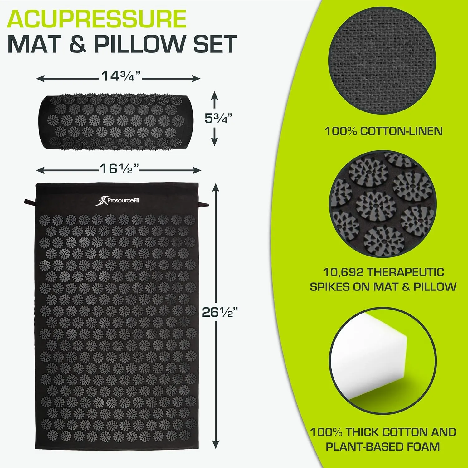 ProsourceFit Acupressure Mat and Pillow Set for Back/Neck Pain Relief and Muscle Relaxation, XL - Blue/White