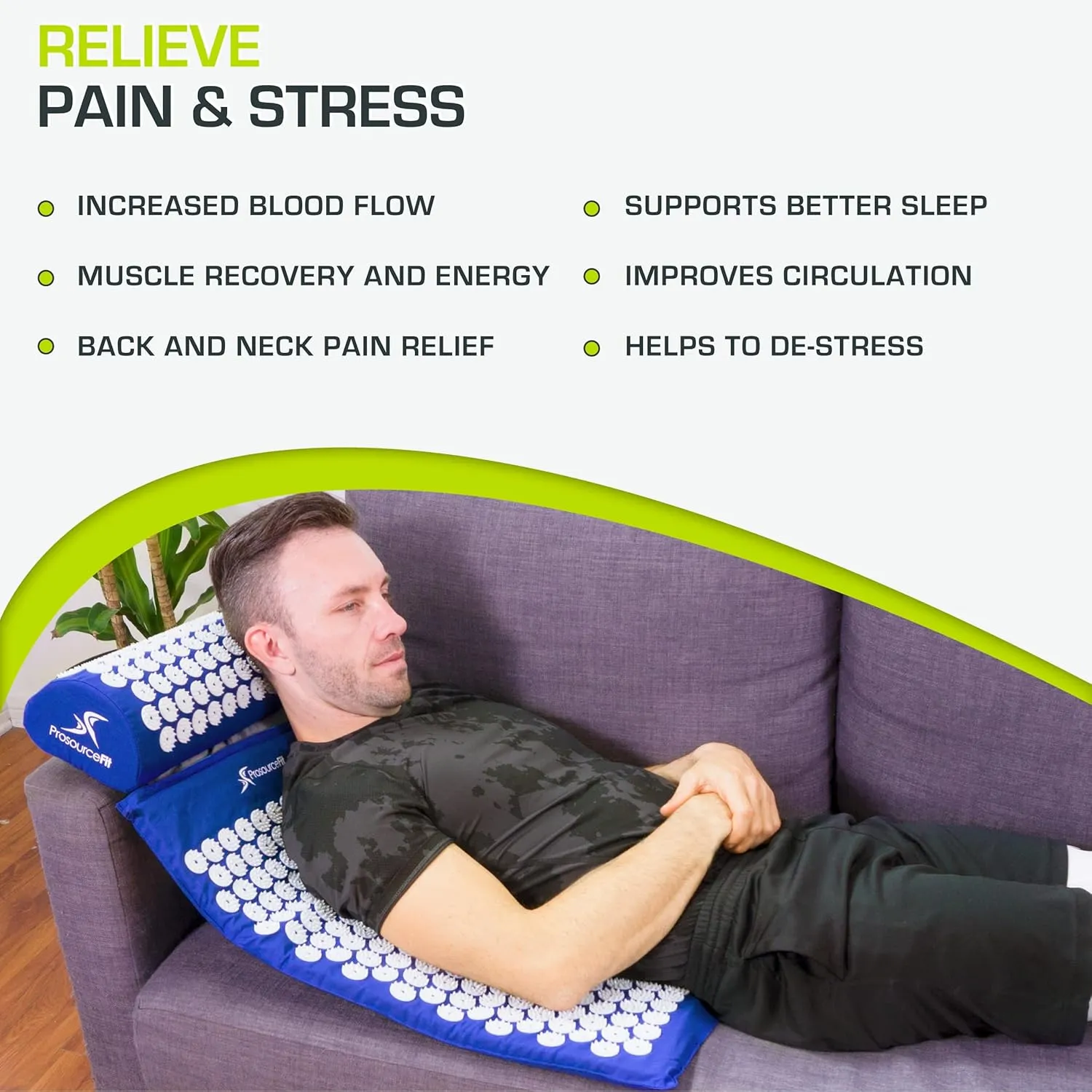 ProsourceFit Acupressure Mat and Pillow Set for Back/Neck Pain Relief and Muscle Relaxation, XL - Blue/White
