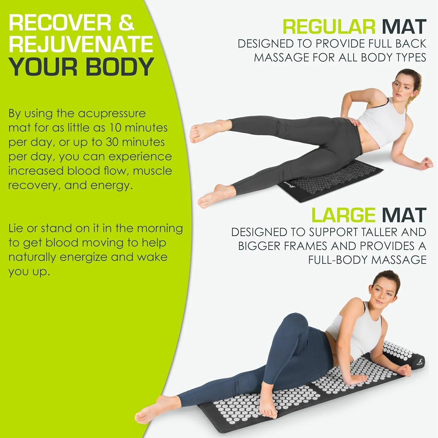 ProsourceFit Acupressure Mat and Pillow Set for Back/Neck Pain Relief and Muscle Relaxation, XL - Blue/White