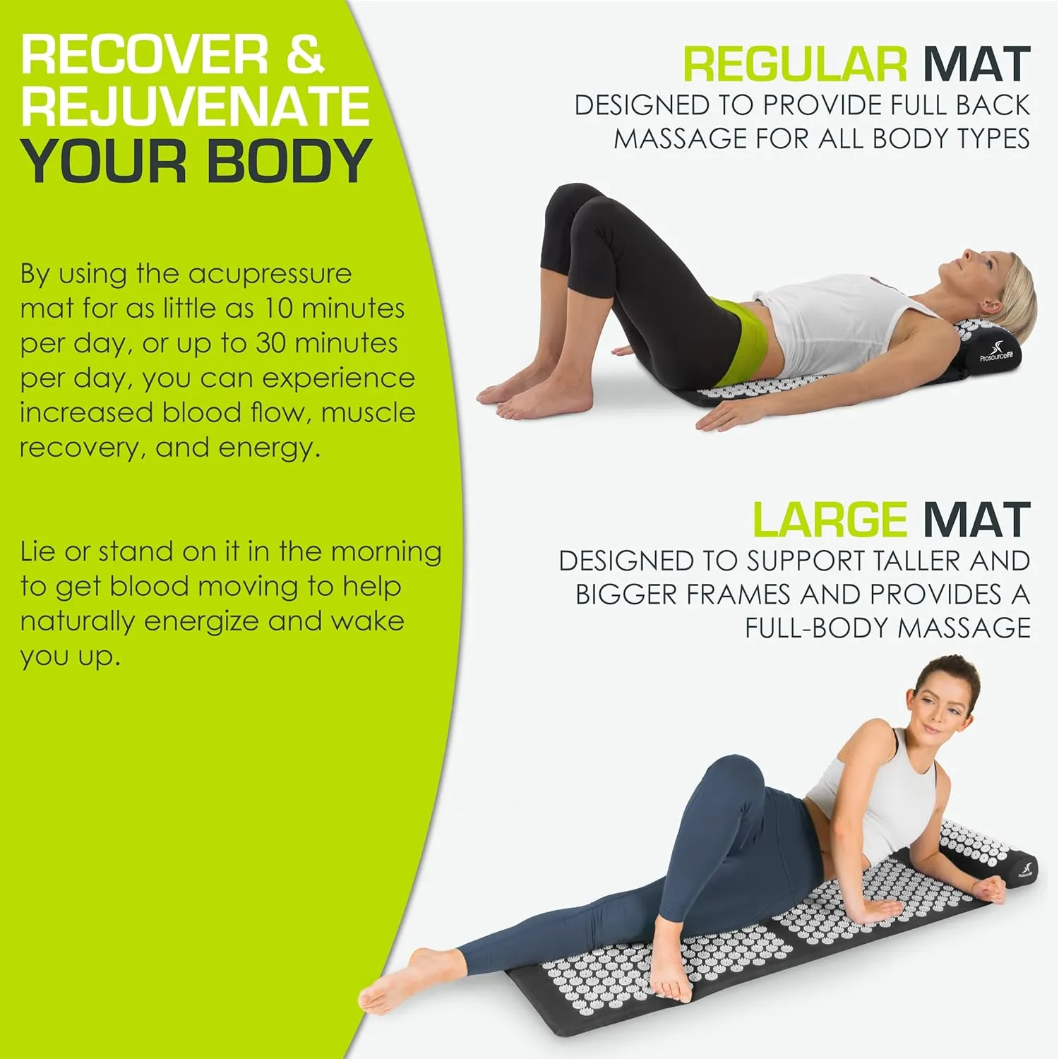 ProsourceFit Acupressure Mat and Pillow Set for Back/Neck Pain Relief and Muscle Relaxation, XL - Blue/White