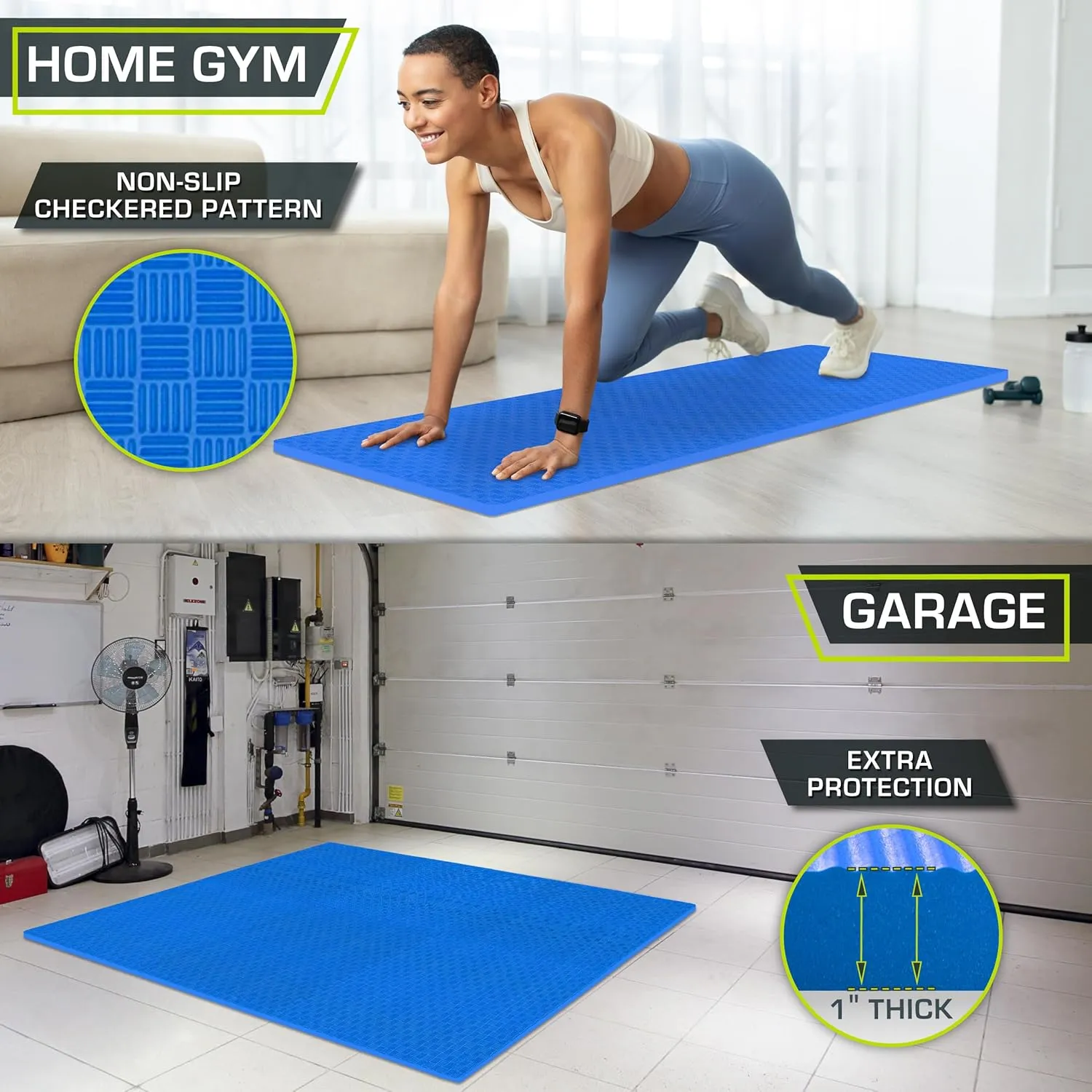 ProsourceFit Exercise Puzzle Mat 1-in, Checkered EVA Foam Floor Tiles w/ Non-Slip Texture, Gym Mat w/ Interlocking Foam Tiles for Adjustable Surface, Shock Absorbing, Waterproof Gym Flooring, Grey