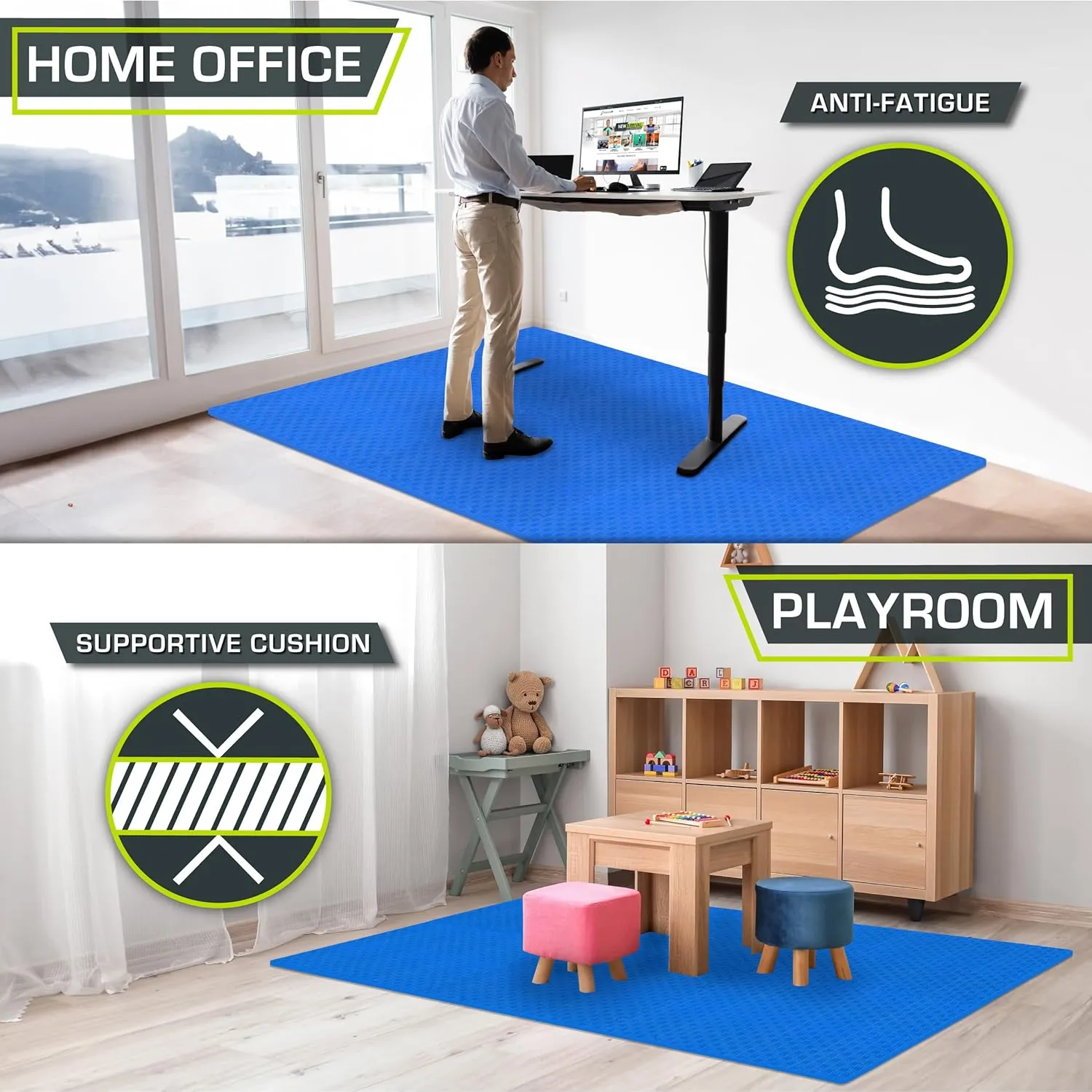 ProsourceFit Exercise Puzzle Mat 1-in, Checkered EVA Foam Floor Tiles w/ Non-Slip Texture, Gym Mat w/ Interlocking Foam Tiles for Adjustable Surface, Shock Absorbing, Waterproof Gym Flooring, Grey