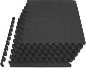 ProsourceFit Extra Thick Puzzle Exercise Mat, EVA Foam Interlocking Tiles for Protective, Cushioned Workout Flooring for Home and Gym Equipment, Black - 3/4 inch - 24 Sq Ft - 6 Tiles