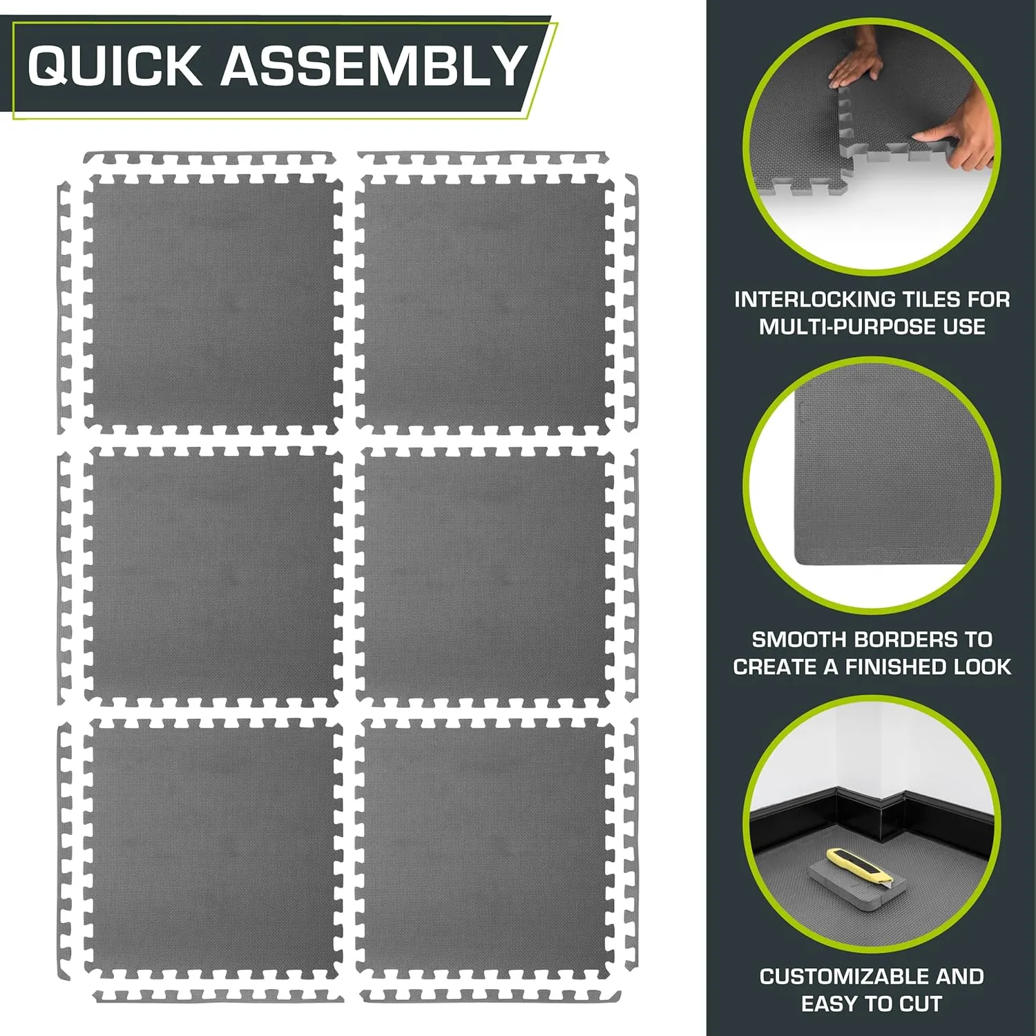 ProsourceFit Extra Thick Puzzle Exercise Mat, EVA Foam Interlocking Tiles for Protective, Cushioned Workout Flooring for Home and Gym Equipment, Blue - 3/4 inch - 24 Sq Ft - 6 Tiles