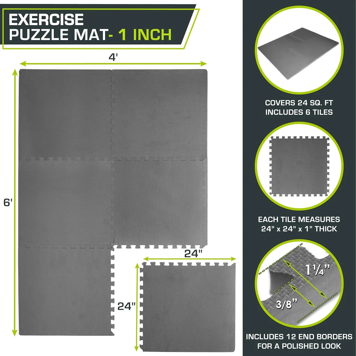 ProsourceFit Extra Thick Puzzle Exercise Mat, EVA Foam Interlocking Tiles for Protective, Cushioned Workout Flooring for Home and Gym Equipment, Blue - 3/4 inch - 24 Sq Ft - 6 Tiles