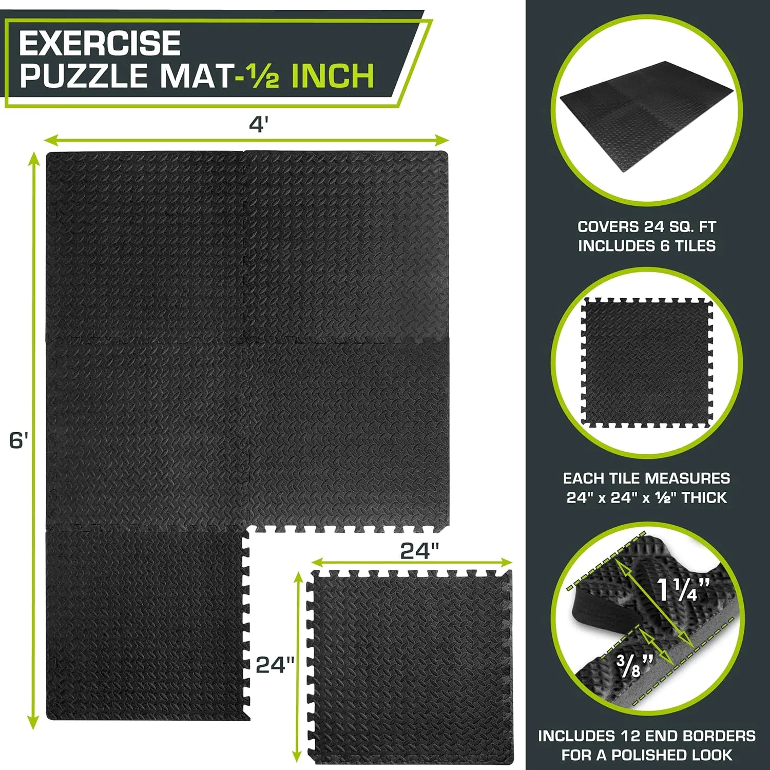 ProsourceFit Puzzle Exercise Mat ½ in, EVA Interlocking Foam Floor Tiles for Home Gym, Mat for Home Workout Equipment, Floor Padding for Kids, Cream, 24 in x 24 in x ½ in, 24 Sq Ft - 6 Tiles