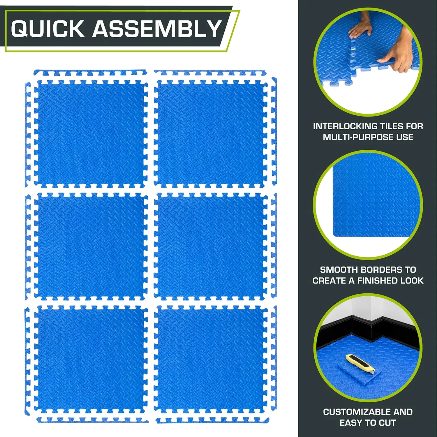 ProsourceFit Puzzle Exercise Mat ½ in, EVA Interlocking Foam Floor Tiles for Home Gym, Mat for Home Workout Equipment, Floor Padding for Kids, Grey, 24 in x 24 in x ½ in, 144 Sq Ft - 36 Tiles