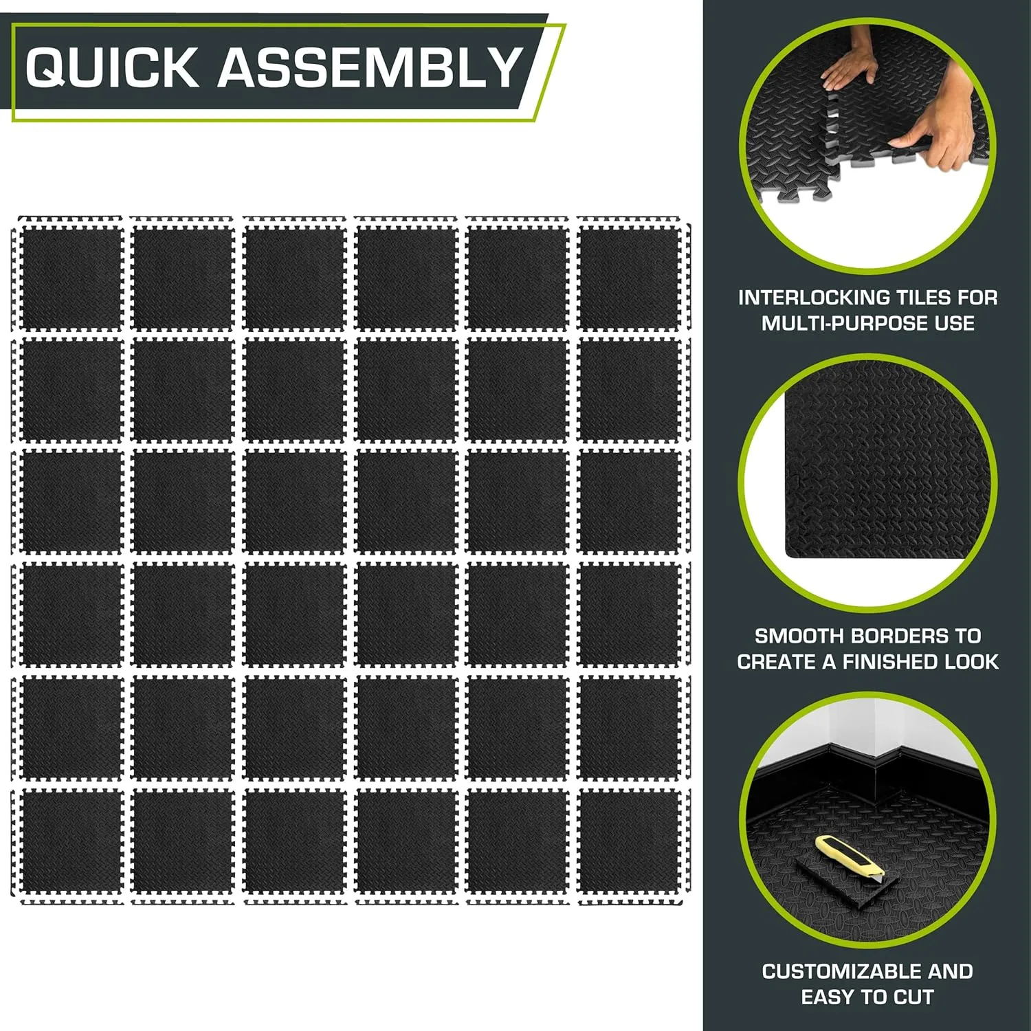 ProsourceFit Puzzle Exercise Mat ½ in, EVA Interlocking Foam Floor Tiles for Home Gym, Mat for Home Workout Equipment, Floor Padding for Kids, Grey, 24 in x 24 in x ½ in, 144 Sq Ft - 36 Tiles