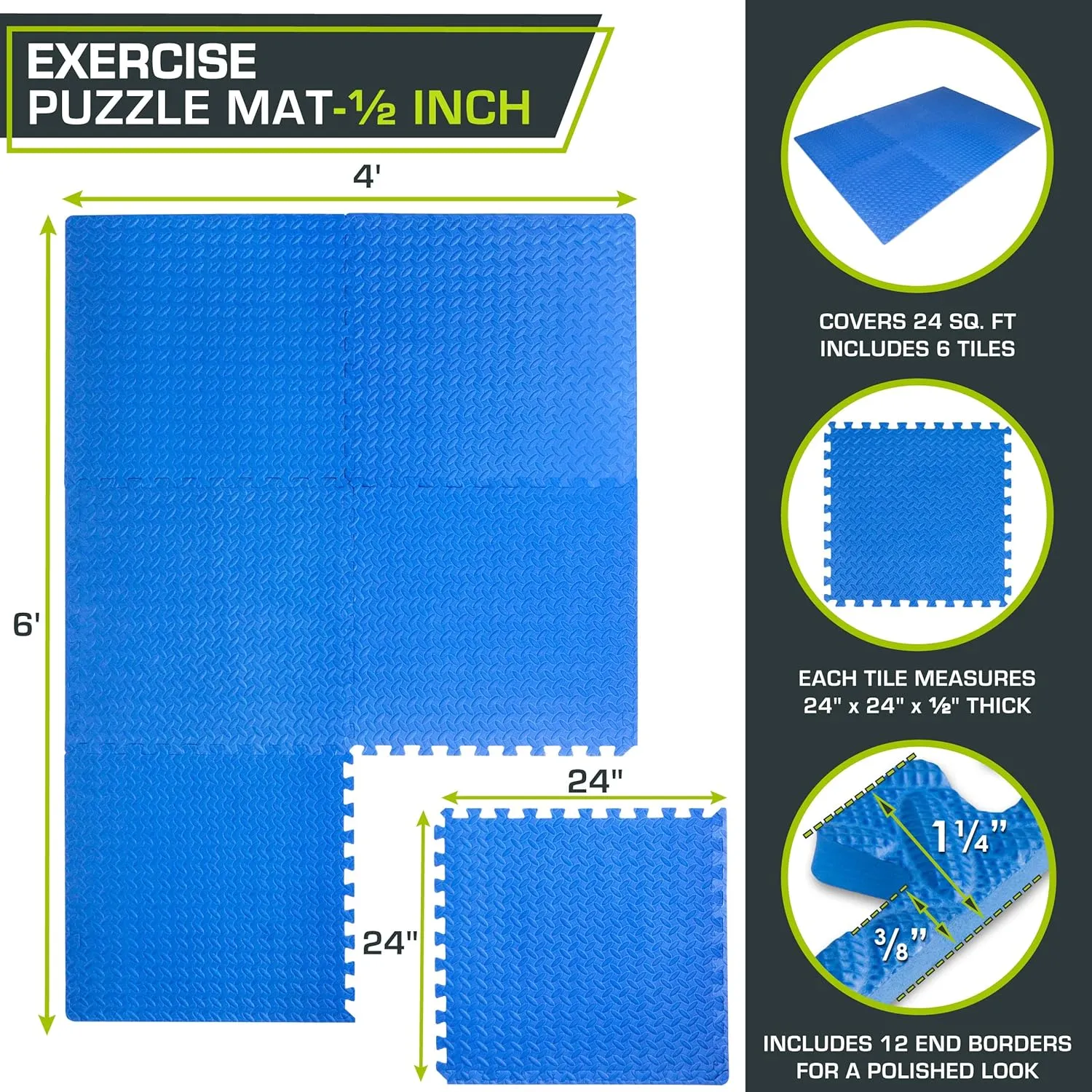 ProsourceFit Puzzle Exercise Mat ½ in, EVA Interlocking Foam Floor Tiles for Home Gym, Mat for Home Workout Equipment, Floor Padding for Kids, Grey, 24 in x 24 in x ½ in, 144 Sq Ft - 36 Tiles