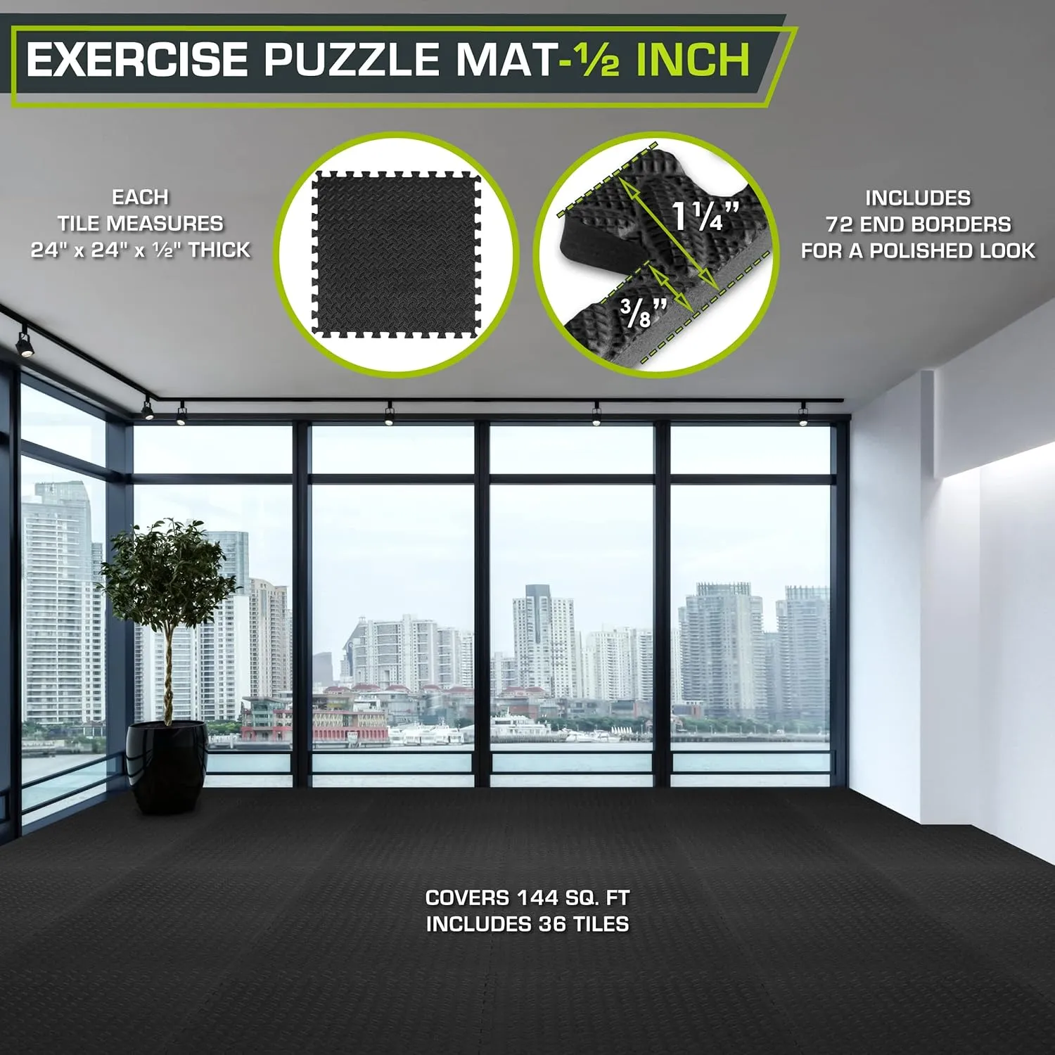ProsourceFit Puzzle Exercise Mat ½ in, EVA Interlocking Foam Floor Tiles for Home Gym, Mat for Home Workout Equipment, Floor Padding for Kids, Grey, 24 in x 24 in x ½ in, 144 Sq Ft - 36 Tiles
