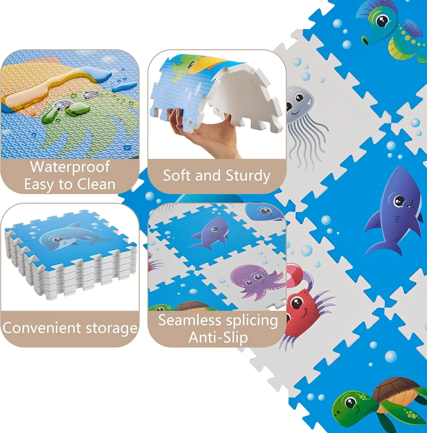 Puzzle Play Mat, Foam Floor Tiles, Children’s Foam Puzzle Mat Baby Floor Play Mat 34×34 Inches Sea World 9 Pieces