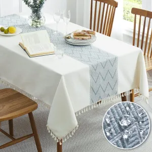 QIANQUHUI Embroidered Tablecloth for Dining Table,Dust Proof Spillproof Soil Resistant Cotton Linen Rectangle Table Cloths (Blue, Rectangle/Oblong, 55'x70'', 4-6 Seats)