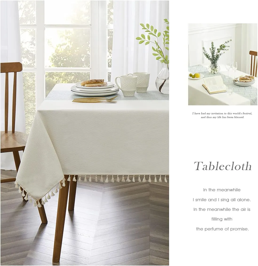 QIANQUHUI Embroidered Tablecloth for Dining Table,Dust Proof Spillproof Soil Resistant Cotton Linen Rectangle Table Cloths (Blue, Rectangle/Oblong, 55'x70'', 4-6 Seats)