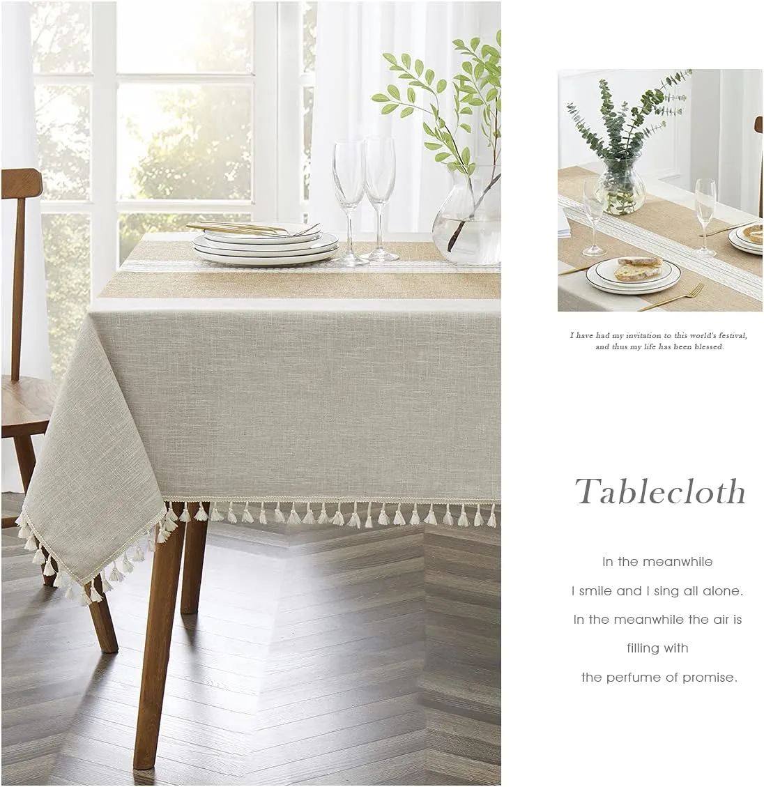 QIANQUHUI Embroidered Tablecloth for Dining Table,Dust Proof Spillproof Soil Resistant Cotton Linen Rectangle Table Cloths (Coffee, Rectangle/Oblong, 55'x70'', 4-6 Seats)