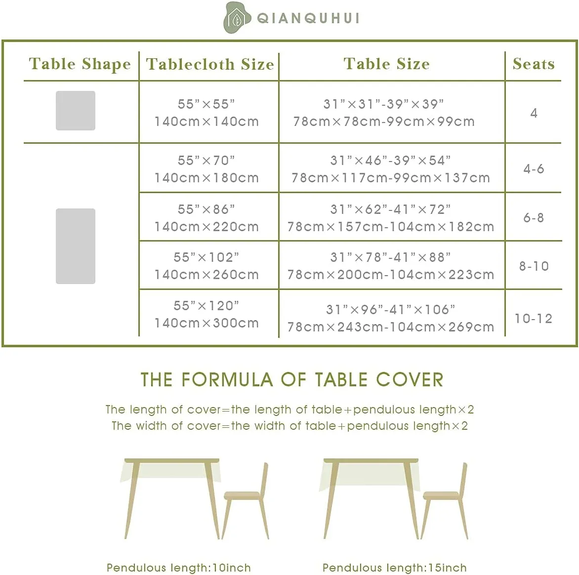 QIANQUHUI Embroidered Tablecloth for Dining Table,Dust Proof Spillproof Soil Resistant Cotton Linen Rectangle Table Cloths (Coffee, Rectangle/Oblong, 55'x70'', 4-6 Seats)