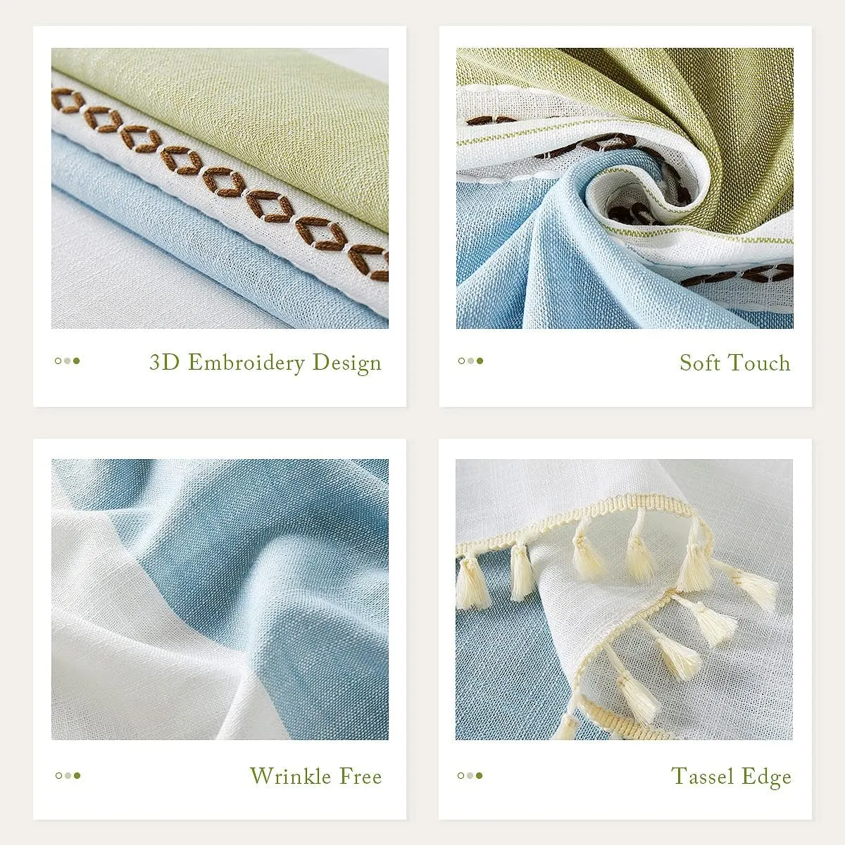 QIANQUHUI Embroidered Tablecloth for Dining Table,Dust Proof Spillproof Soil Resistant Cotton Linen Rectangle Table Cloths (Green Blue, Rectangle/Oblong, 55'x70'', 4-6 Seats)