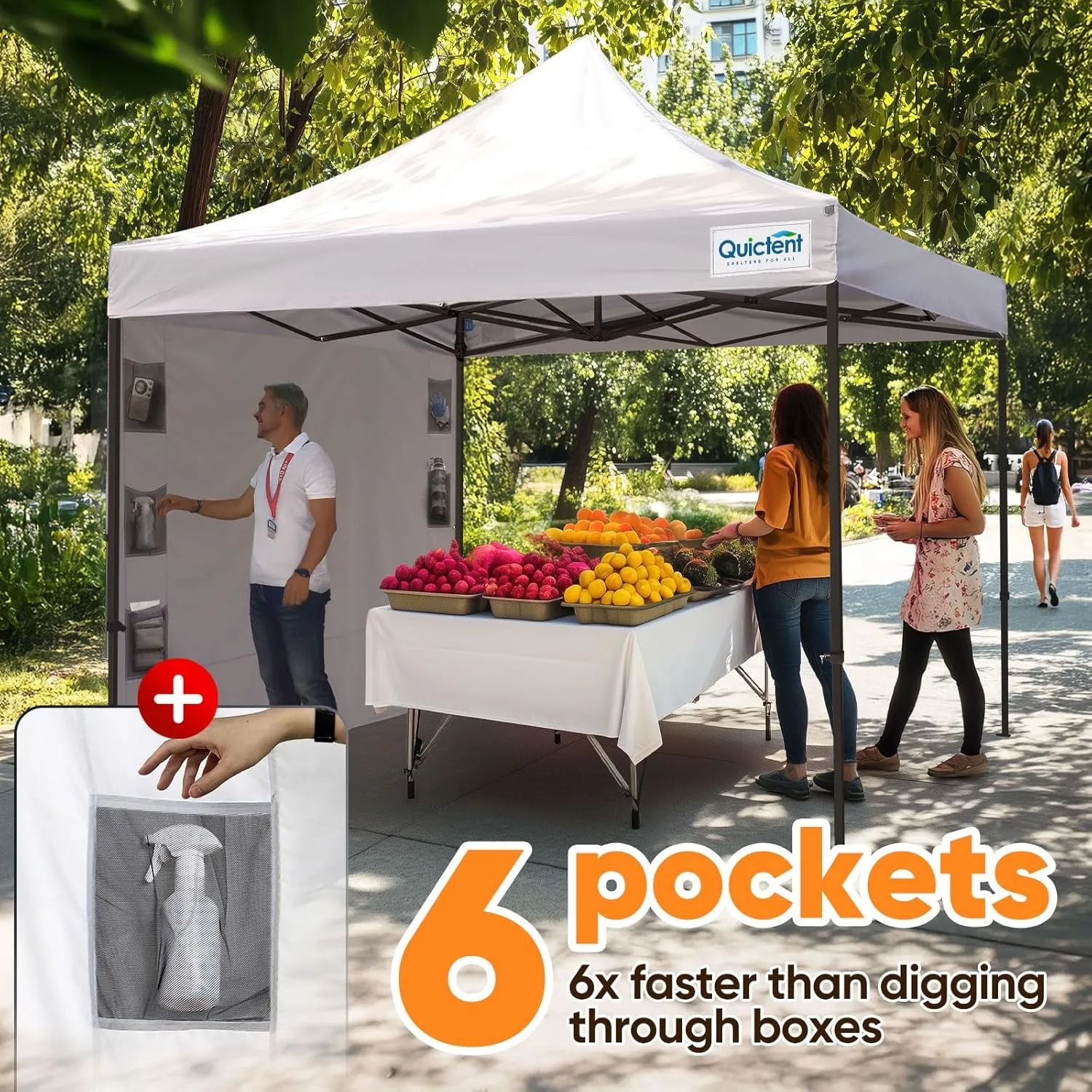 Quictent 10'x10' Heavy Duty Pop up Canopy Tent with Sidewalls, Commercial Grade Instant Shelter with Wheeled Bag for Outdoor, Parties, Markets, 600D Silver Coated UPF 50  Sun Shield