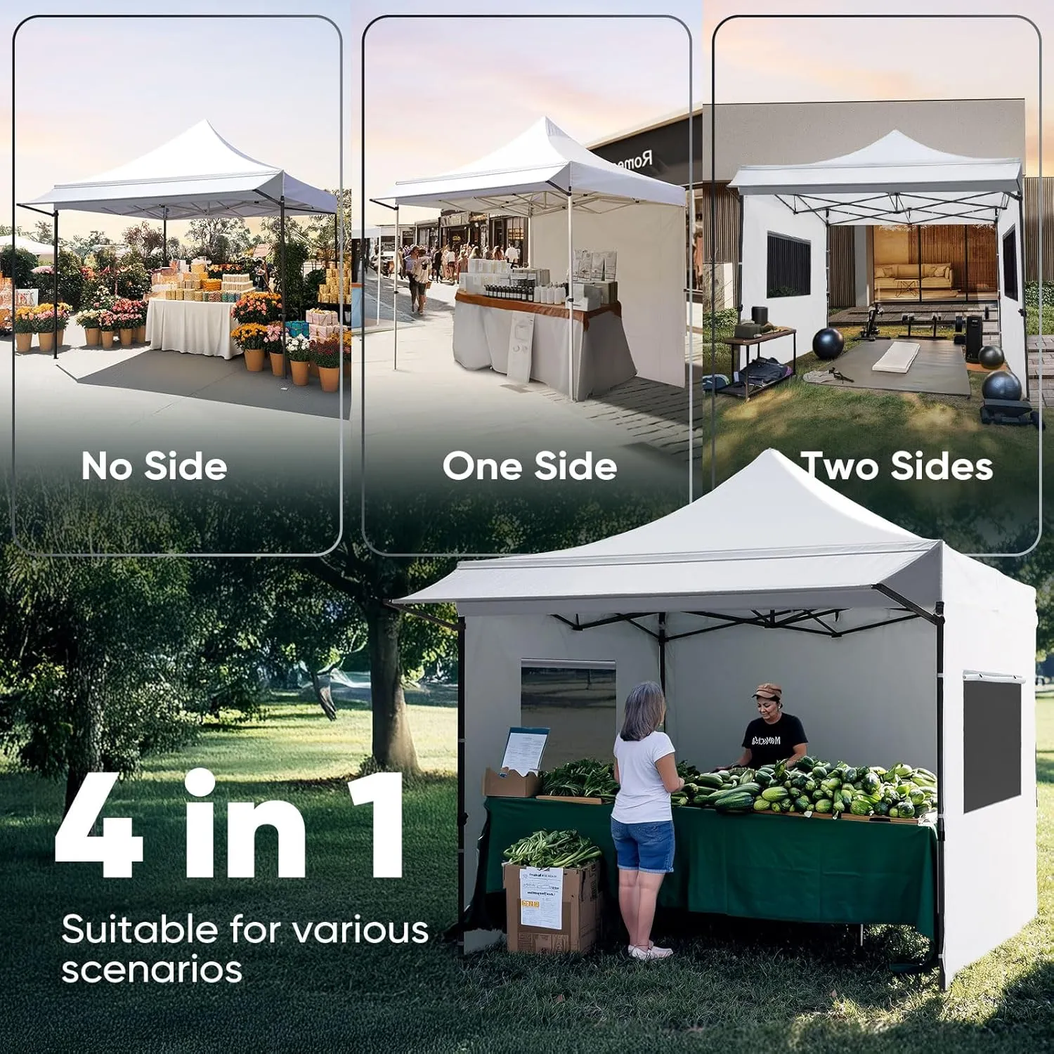 Quictent 10'x10' Heavy Duty Pop up Canopy Tent with Sidewalls, Commercial Grade Instant Shelter with Wheeled Bag for Outdoor, Parties, Markets, 600D Silver Coated UPF 50  Sun Shield