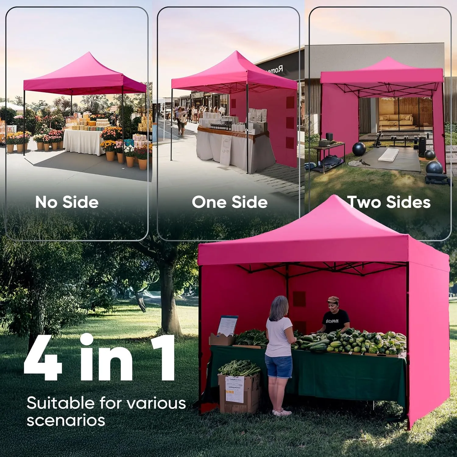 Quictent 10'x10' Heavy Duty Pop up Canopy Tent with Sidewalls, Commercial Grade Instant Shelter with Wheeled Bag for Outdoor, Parties, Markets, 600D Silver Coated UPF 50  Sun Shield