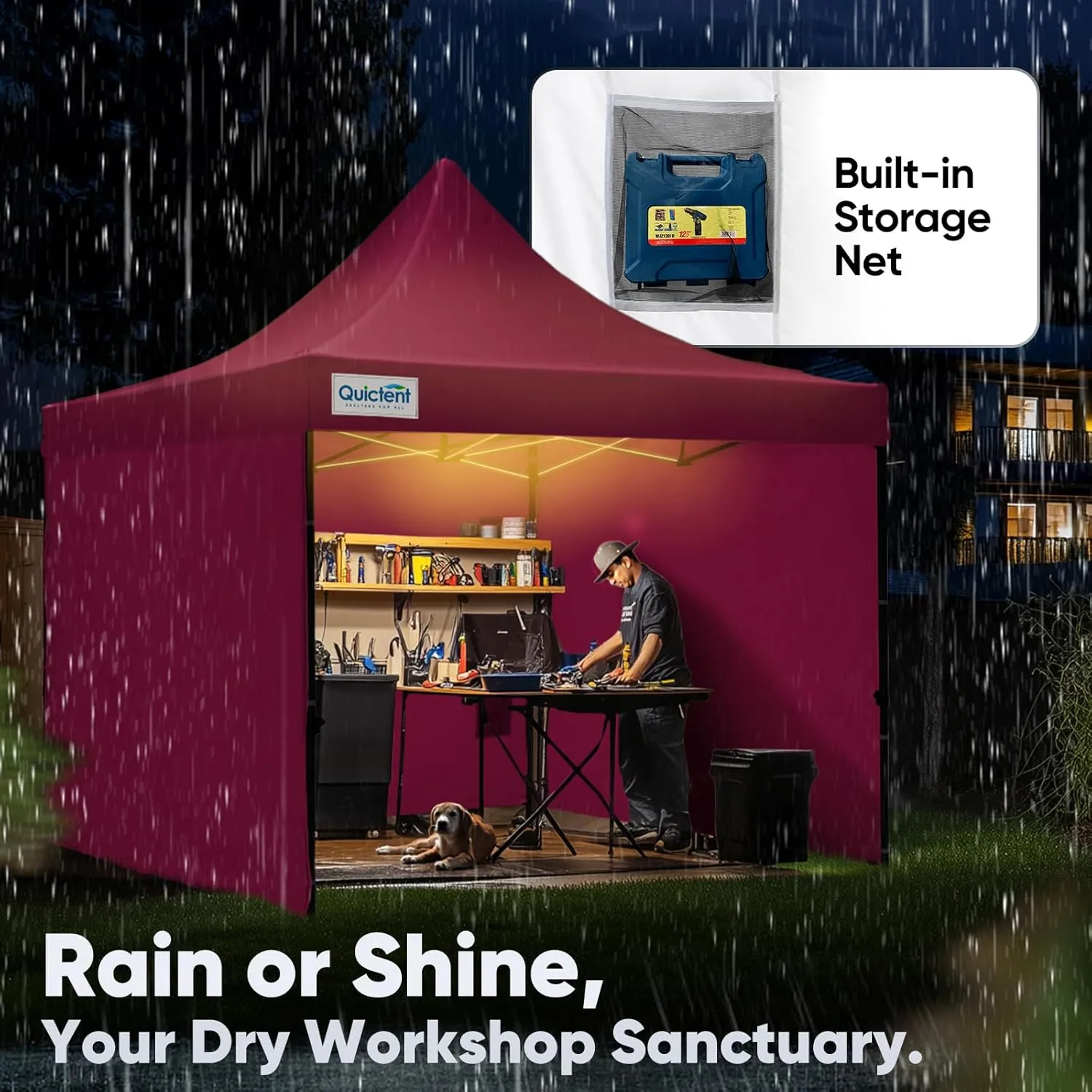 Quictent 10'x10' Heavy Duty Pop up Canopy Tent with Sidewalls, Commercial Grade Instant Shelter with Wheeled Bag for Outdoor, Parties, Markets, 600D Silver Coated UPF 50  Sun Shield