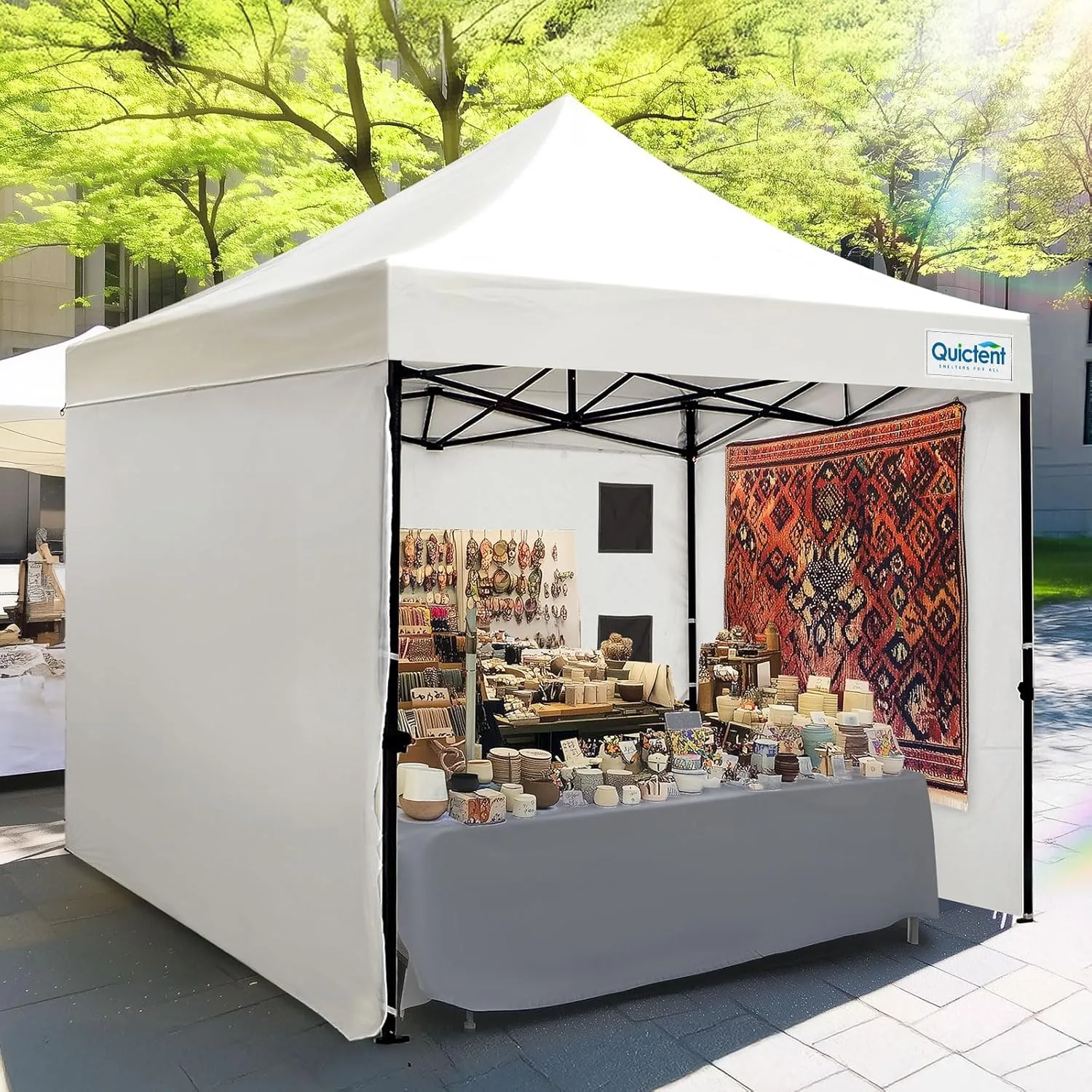 Quictent 10'x10' Heavy Duty Pop up Canopy Tent with Sidewalls, Commercial Grade Instant Shelter with Wheeled Bag for Outdoor, Parties, Markets, 600D Silver Coated UPF 50  Sun Shield