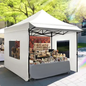 Quictent 10'x10' Heavy Duty Pop up Canopy Tent with Sidewalls, Commercial Grade Instant Shelter with Wheeled Bag for Outdoor, Parties, Markets, 600D Silver Coated UPF 50  Sun Shield