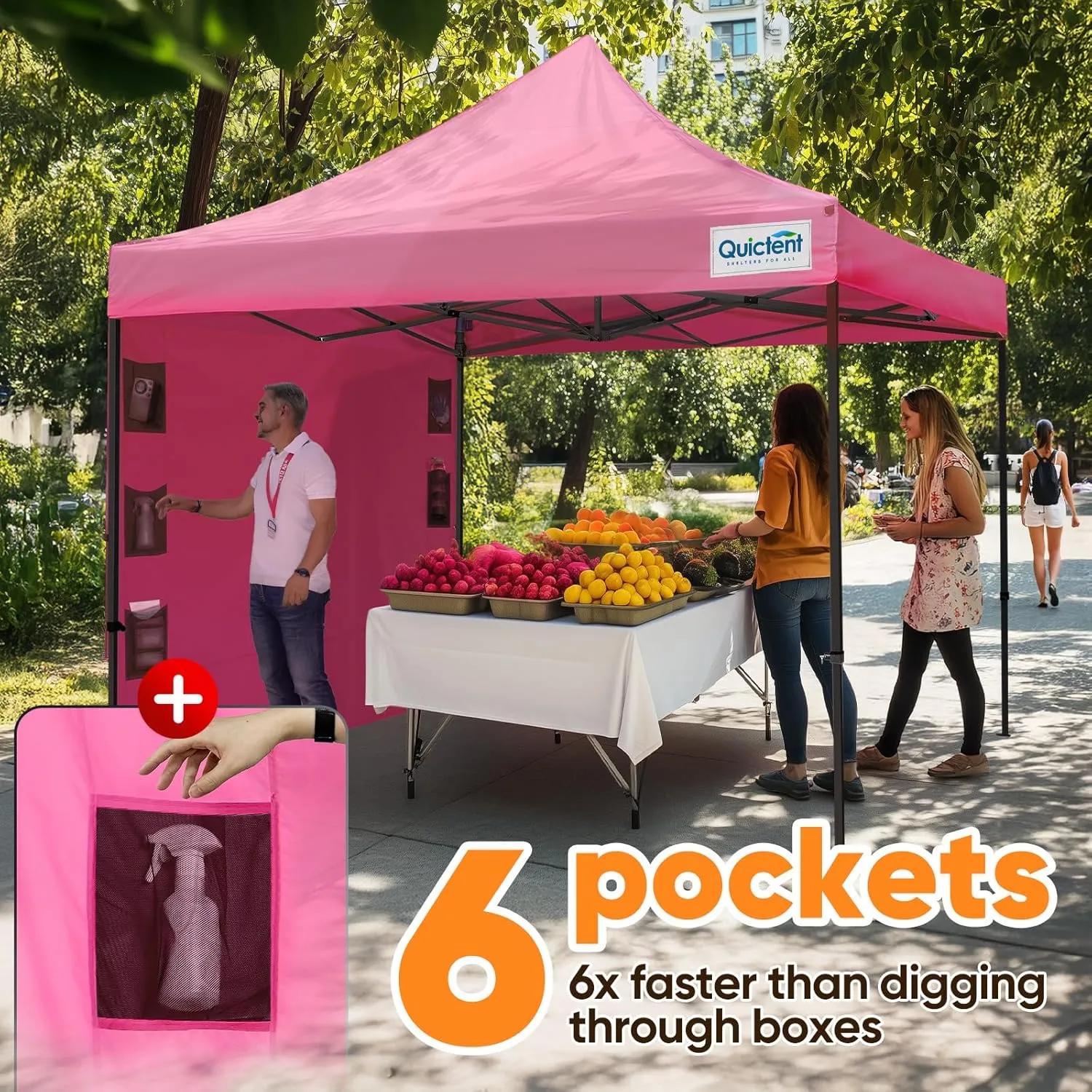 Quictent 10'x10' Heavy Duty Pop up Canopy Tent with Sidewalls, Commercial Grade Instant Shelter with Wheeled Bag for Outdoor, Parties, Markets, 600D Silver Coated UPF 50  Sun Shield