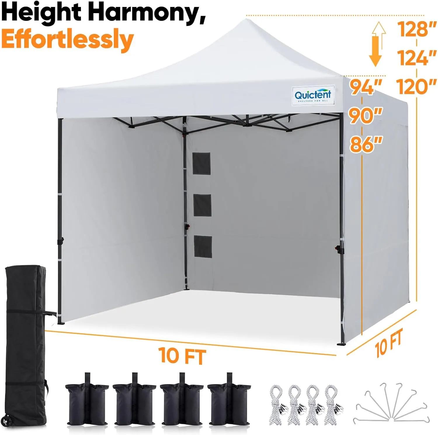 Quictent 10'x10' Heavy Duty Pop up Canopy Tent with Sidewalls, Commercial Grade Instant Shelter with Wheeled Bag for Outdoor, Parties, Markets, 600D Silver Coated UPF 50  Sun Shield