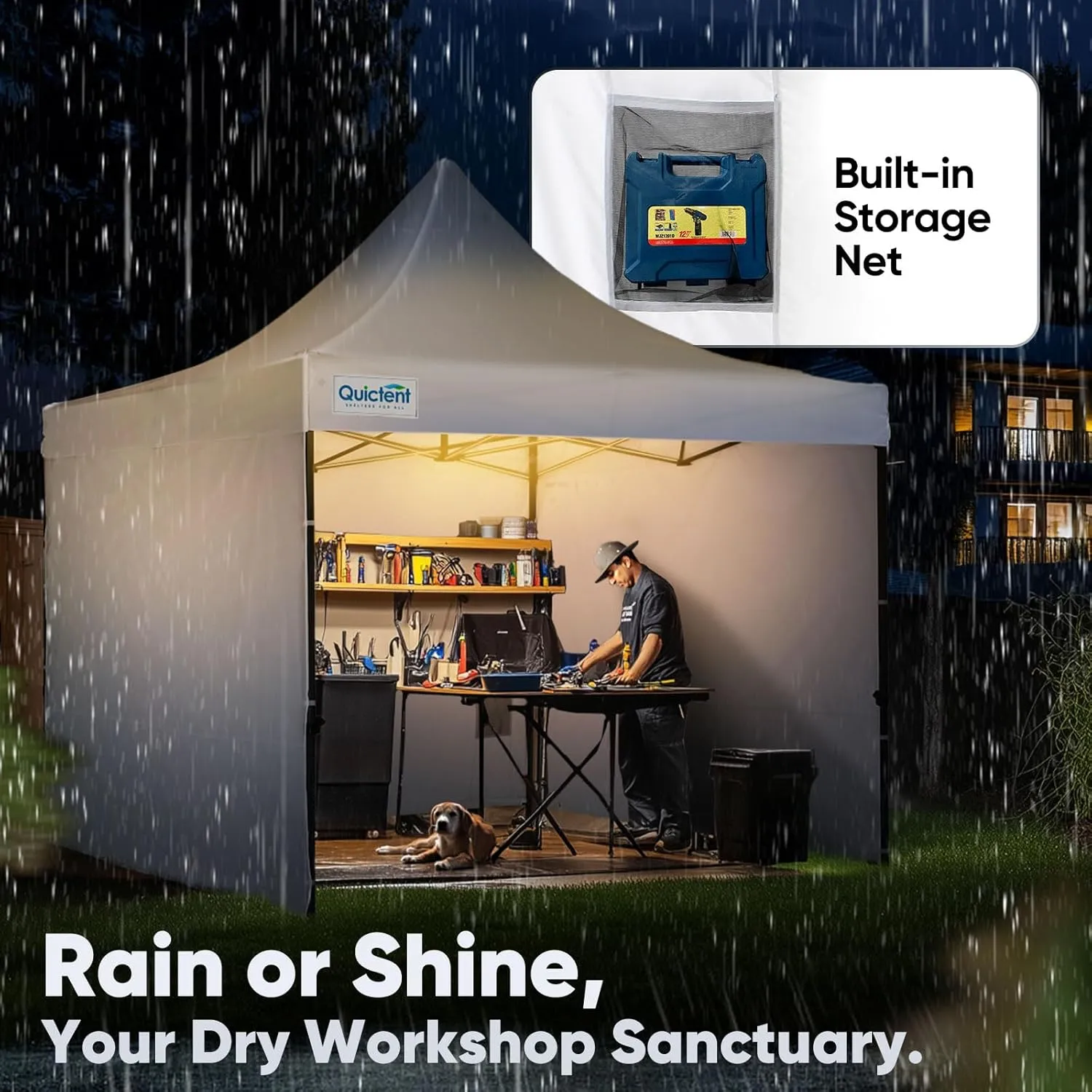 Quictent 10'x10' Heavy Duty Pop up Canopy Tent with Sidewalls, Commercial Grade Instant Shelter with Wheeled Bag for Outdoor, Parties, Markets, 600D Silver Coated UPF 50  Sun Shield