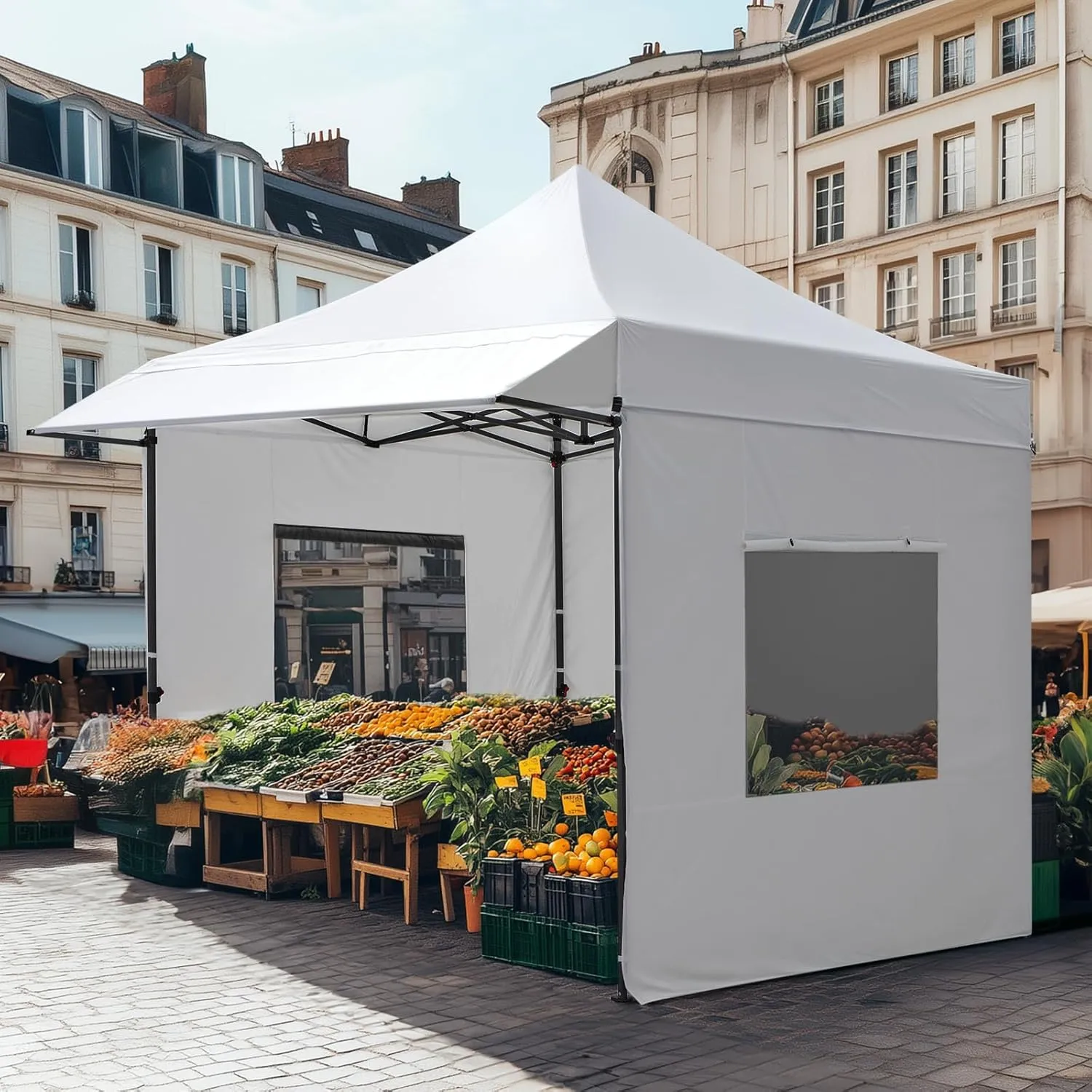 Quictent 10'x10' Heavy Duty Pop up Canopy Tent with Sidewalls, Commercial Grade Instant Shelter with Wheeled Bag for Outdoor, Parties, Markets, 600D Silver Coated UPF 50  Sun Shield