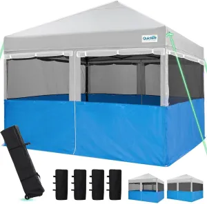 Quictent 10'x10' Pop up Canopy Tent with Sidewalls, 2 in 1 Screened Canopy with Roll-up Mesh Window Sidewalls, One Person Set up Canopy for Camping, Backyard and Outdoor Events (Grey&Blue, 10'x10')