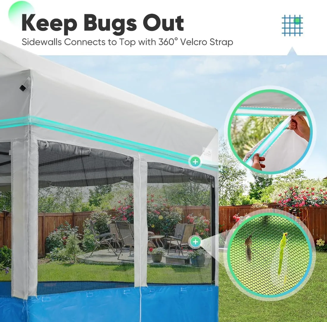 Quictent 10'x10' Pop up Canopy Tent with Sidewalls, 2 in 1 Screened Canopy with Roll-up Mesh Window Sidewalls, One Person Set up Canopy for Camping, Backyard and Outdoor Events (Grey&Blue, 10'x10')
