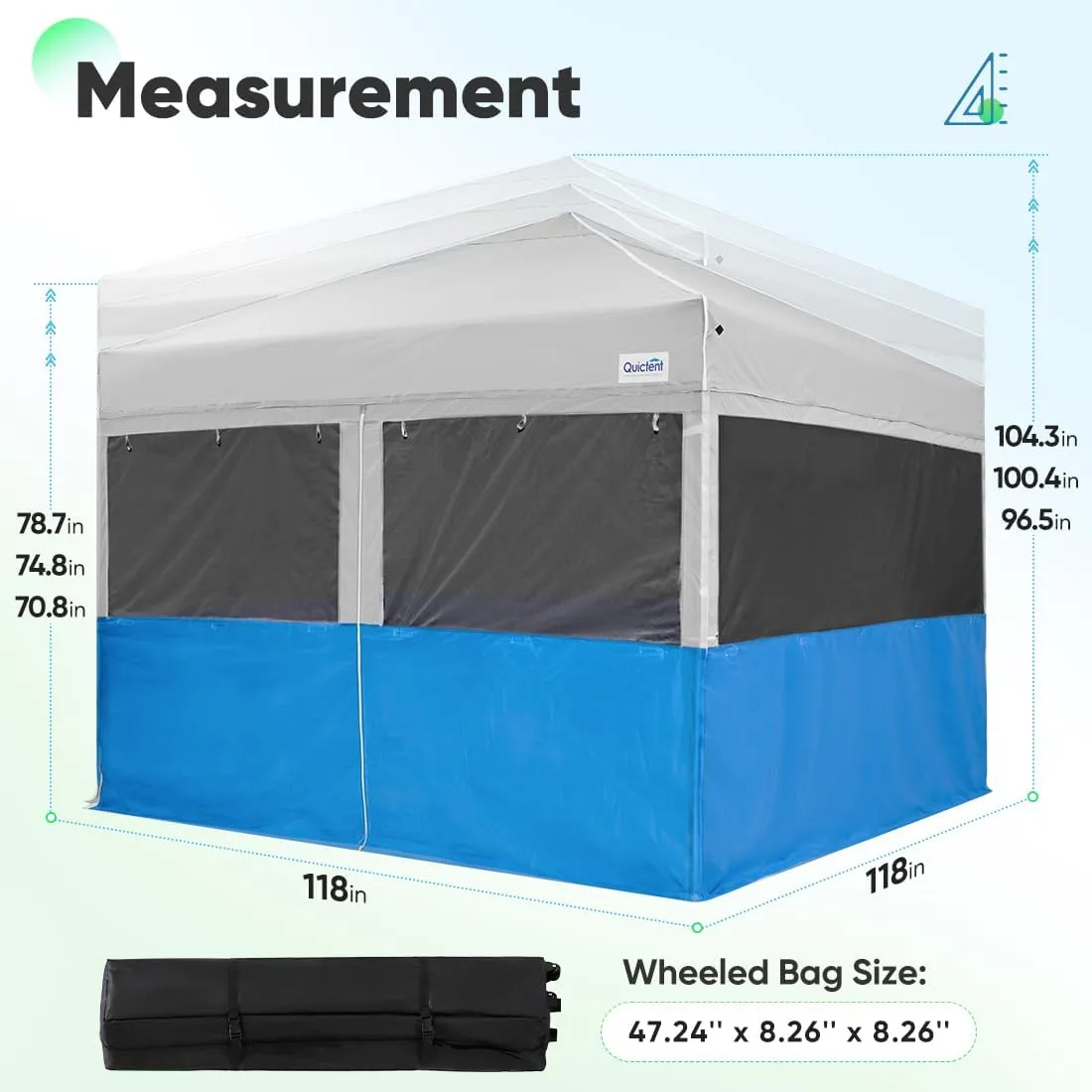 Quictent 10'x10' Pop up Canopy Tent with Sidewalls, 2 in 1 Screened Canopy with Roll-up Mesh Window Sidewalls, One Person Set up Canopy for Camping, Backyard and Outdoor Events (Grey&Blue, 10'x10')